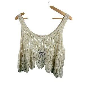 NWT Chelsea Violet Crochet Knit Crop Tank Top Cream Boho Festival Women's Size M